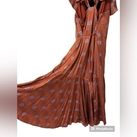 Anthropologie Ruffle Sleeve Printed-Wrap Maxi Dress - Picture 10 of 12